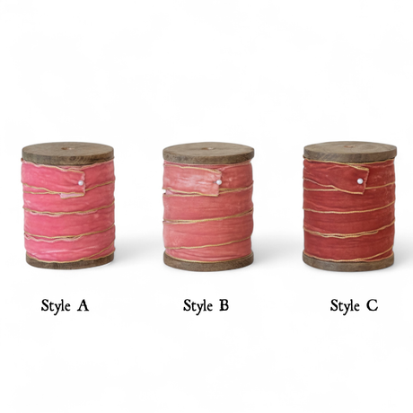 Pink & Red Velvet Ribbon on Wood Spool