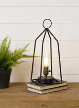 Black Iron Tabletop LED Lantern | Battery-Operated with Timer