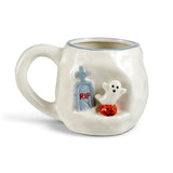 14 oz ceramic Halloween mug with hand-painted 3D ghost and tombstone detail