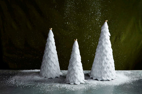 White Velvet Holiday Trees with Jingle Bell Toppers | 3 Sizes