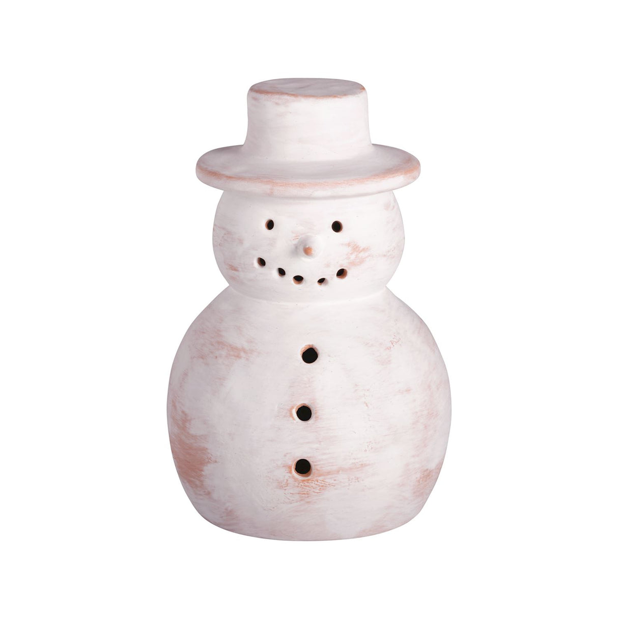 White-Washed Terracotta Snowman Luminaries | 2 Sizes