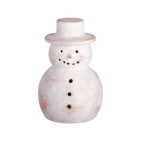 White-Washed Terracotta Snowman Luminaries | 2 Sizes