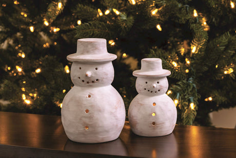White-Washed Terracotta Snowman Luminaries | 2 Sizes