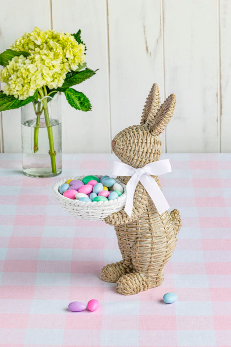 Woven Wicker Resin Bunny Sitter with Candy Dish