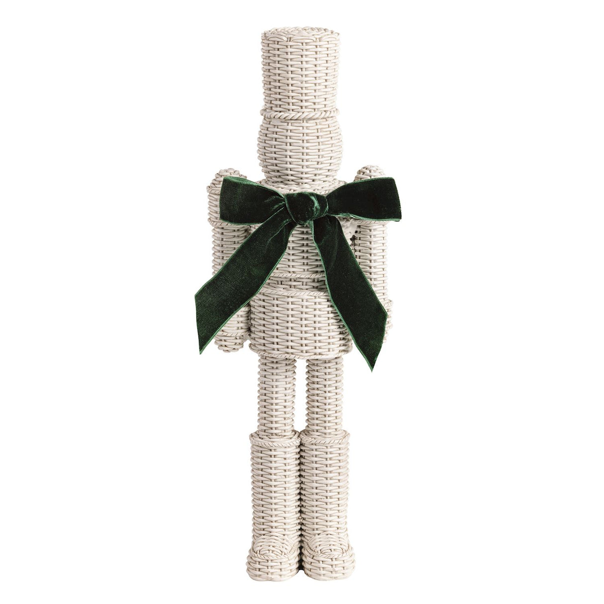 White Resin Wicker Nutcracker with Velvet Bow