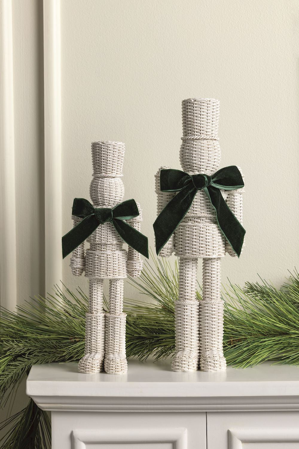 White Resin Wicker Nutcracker with Velvet Bow