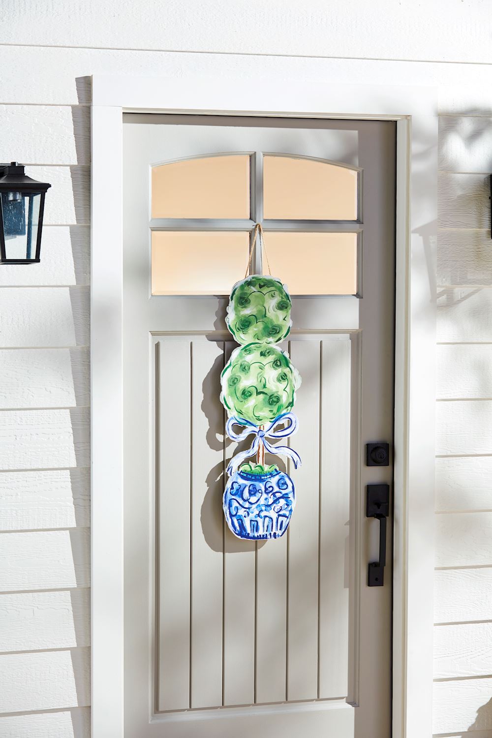 Hand Painted Blue Chinoiserie Topiary Door Hanger