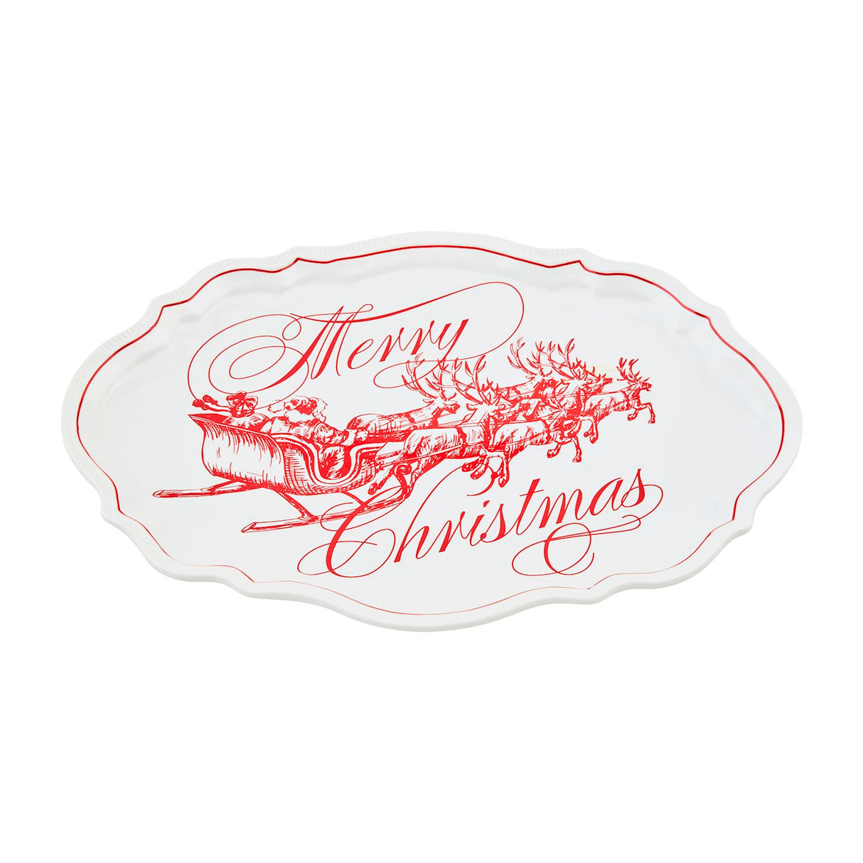 Oval Scalloped-Edge Ceramic Merry Christmas Platter