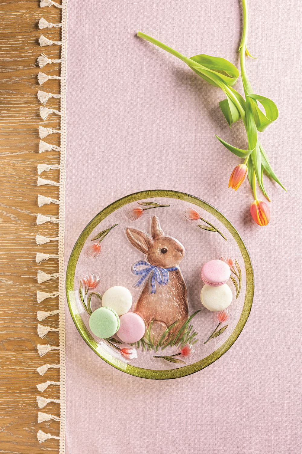 Hand Painted Easter Bunny Glass Serving Platter