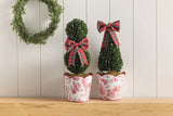 Small Red Toile Snowman Boxwood Potted Topiary