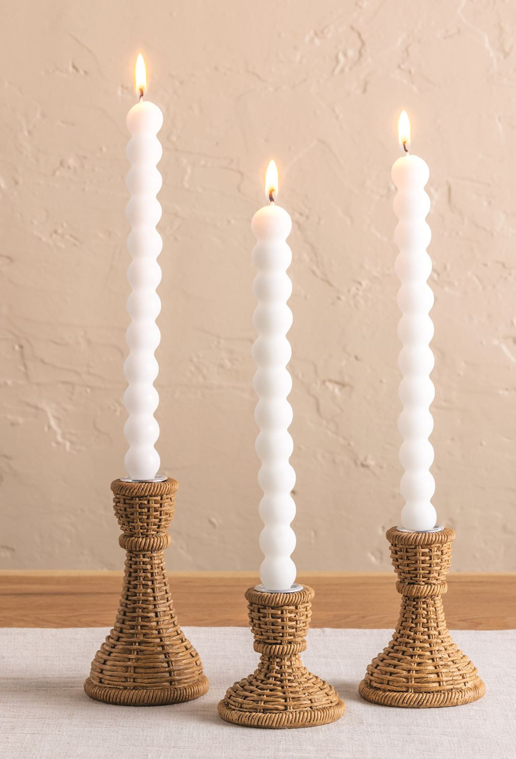 Woven Rattan Resin Taper Candle Holder