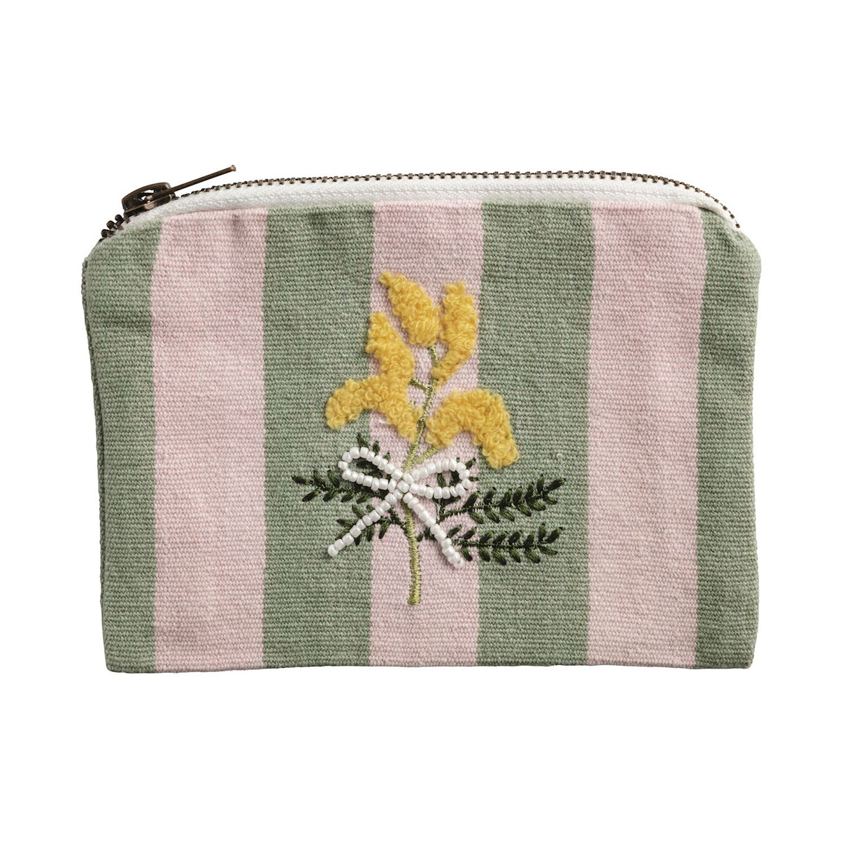 Embroidered Flower Cotton Zip Pouch