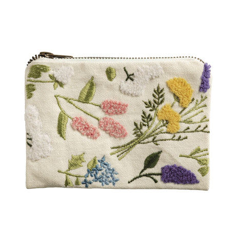 Embroidered Flower Cotton Zip Pouch
