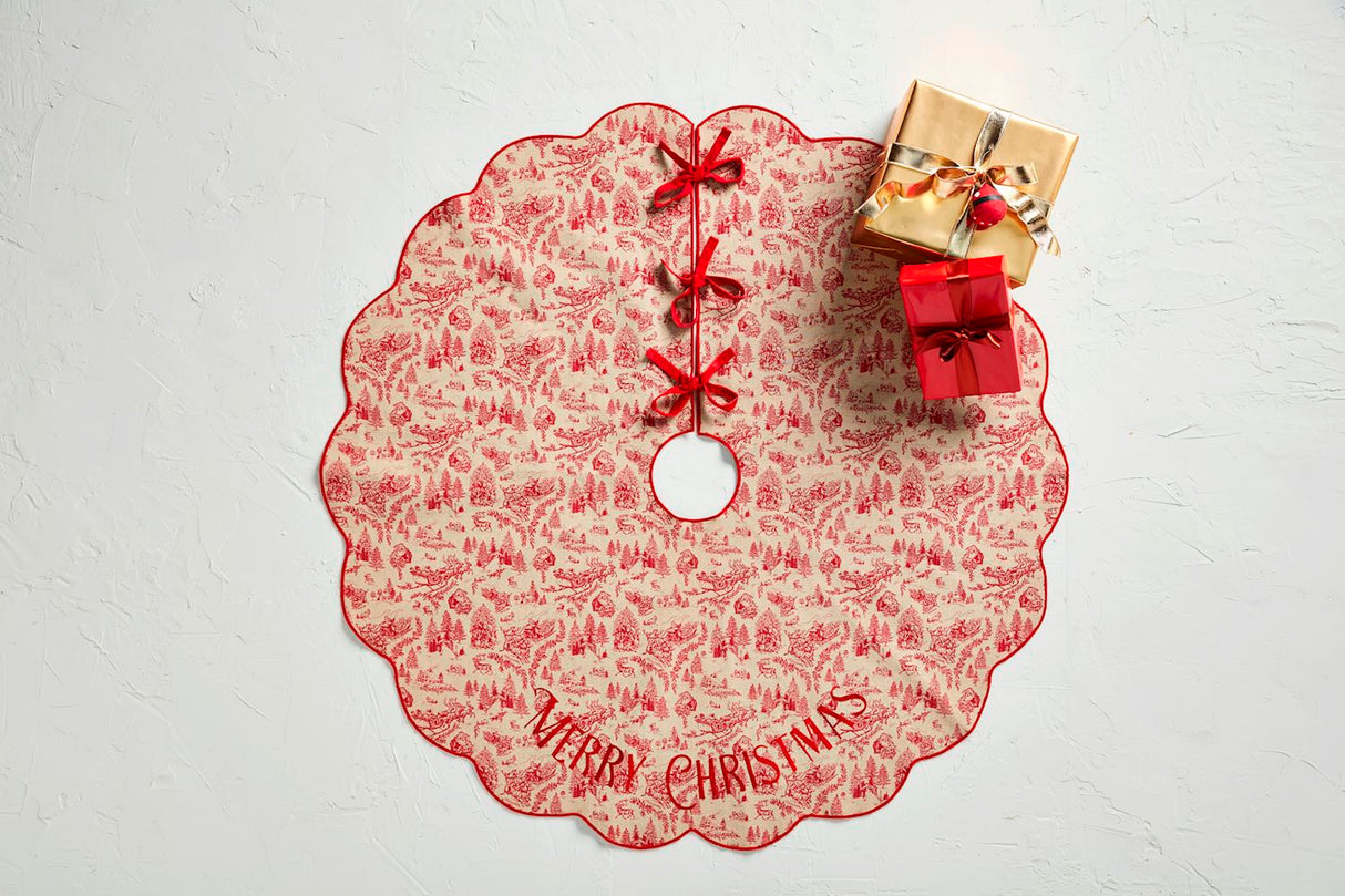 Scalloped Toile Red Tree Skirt