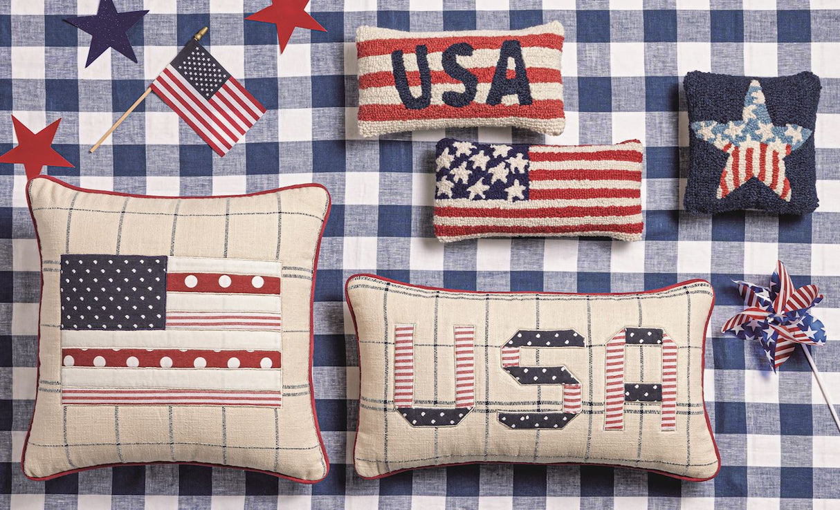 American Flag Hooked Wool Throw Pillow