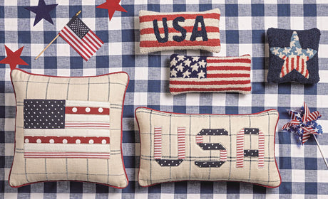 Americana Star Hooked Wool Throw Pillow