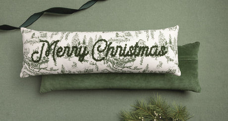 Green Toile Merry Christmas Lumbar Pillow