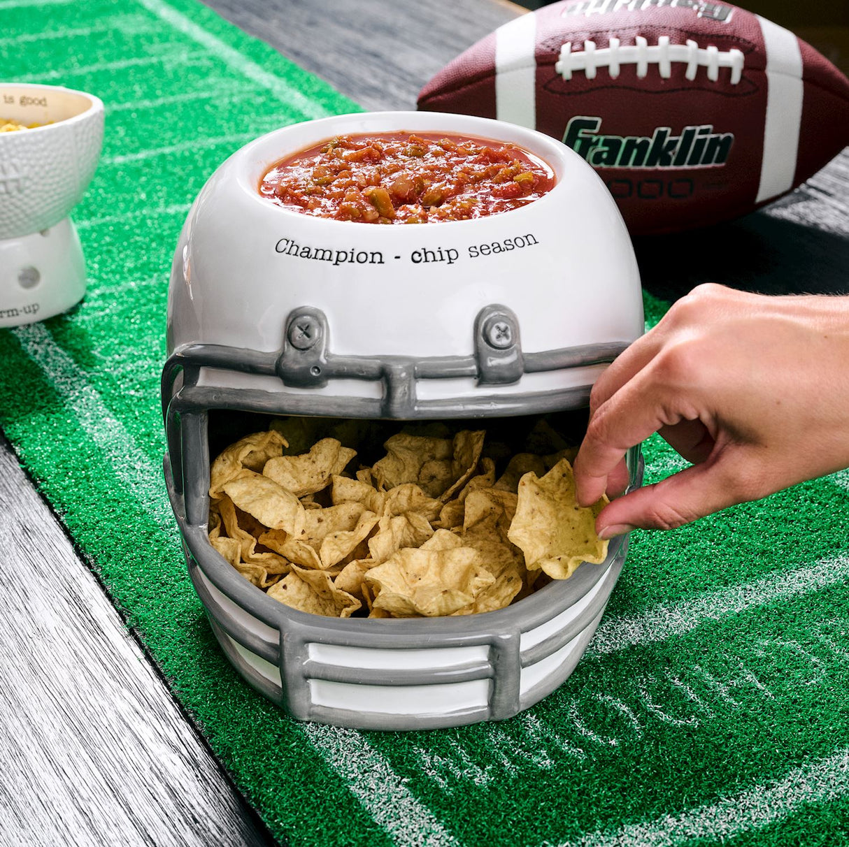 Football Helmet Ceramic Chip & Dip Server