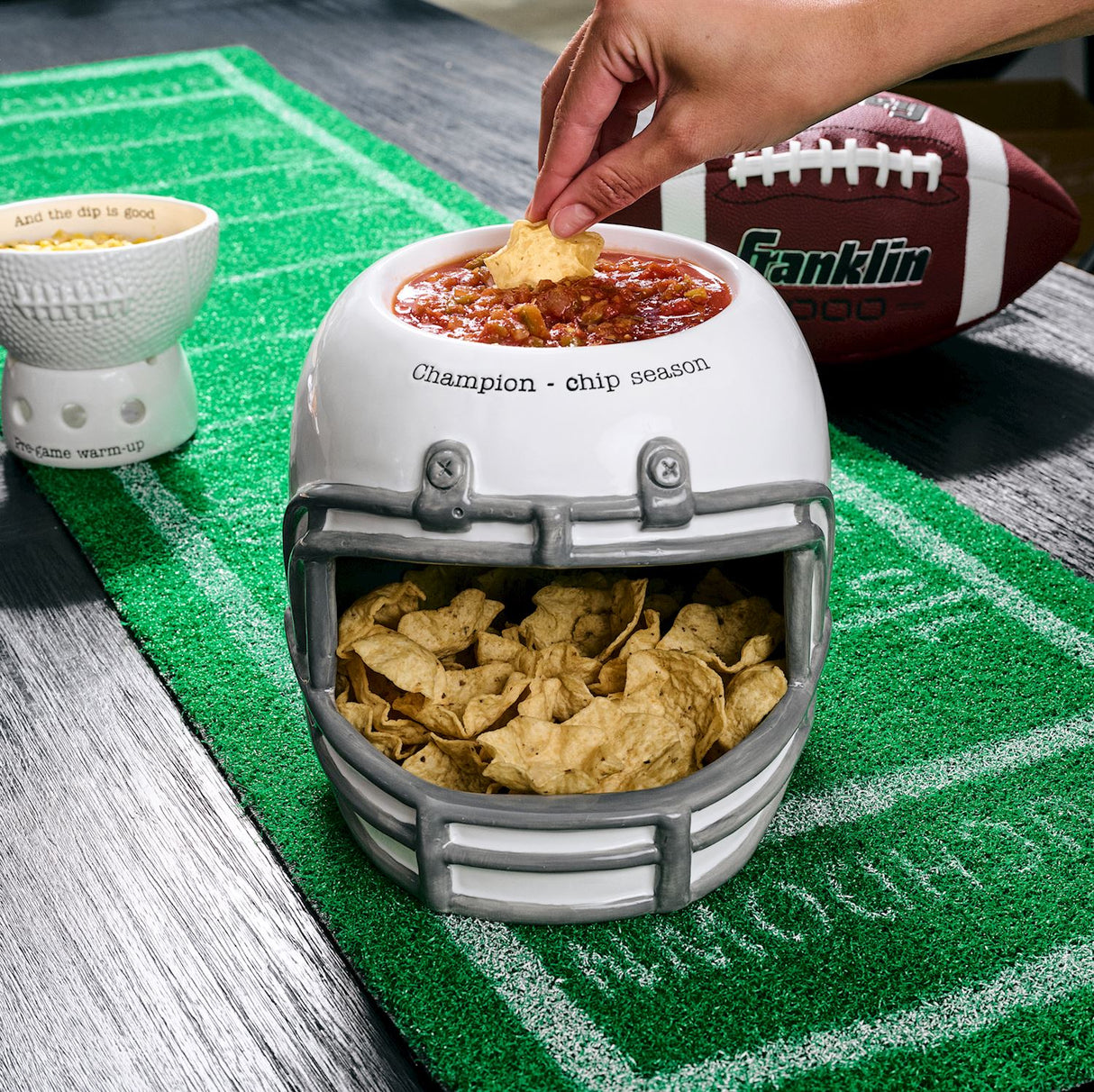 Football Helmet Ceramic Chip & Dip Server
