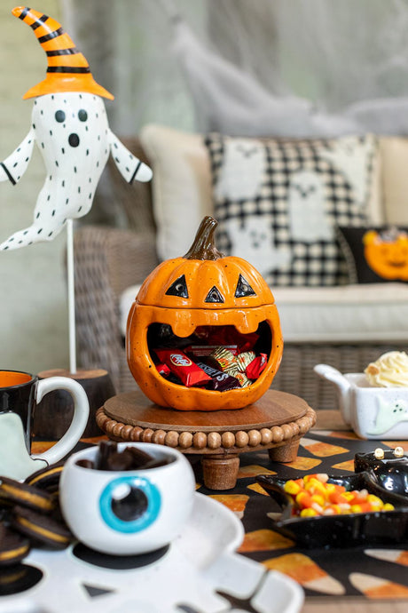Orange Ceramic Jack-O’-Lantern Open Mouth Candy Container