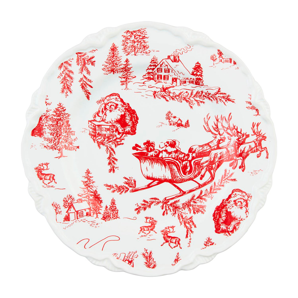 Red Christmas Toile Dessert Plate