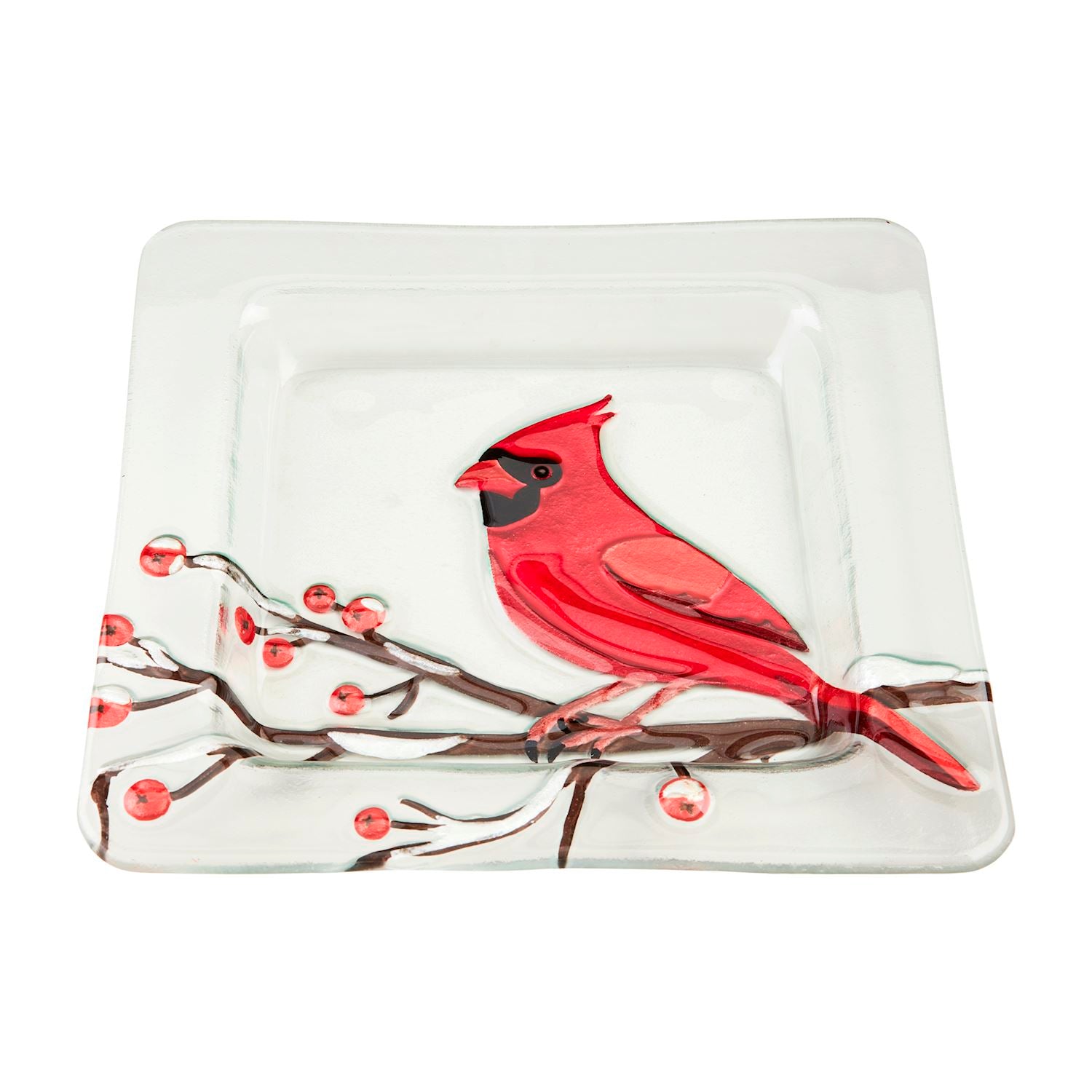 Hand-Painted Glass Cardinal Plate