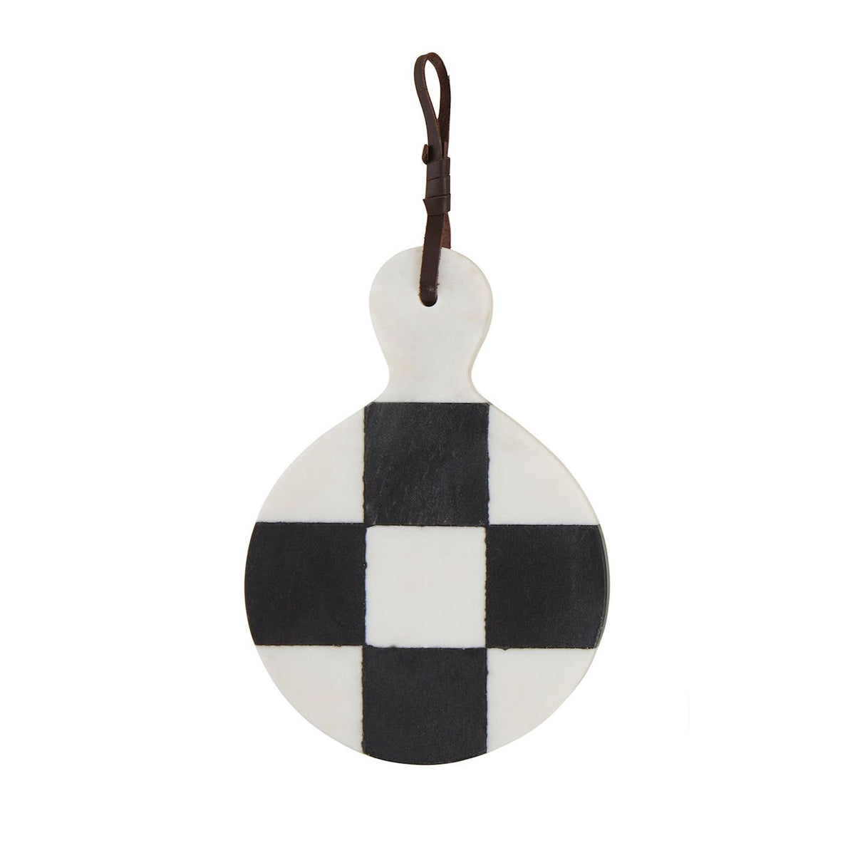 Marble Checkered Serving Paddle Board with Leather Strap | 3 Styles