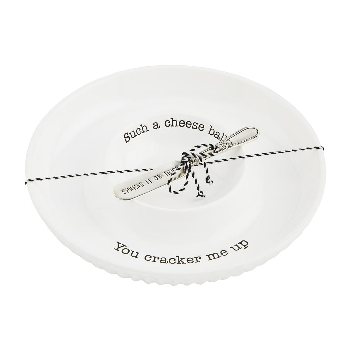 Cheese Ball Cracker Dish & Silver Spreader Set | You Cracker Me Up