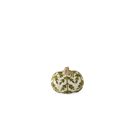 Cream & Green Foliage Knit Pumpkin with Wood Stem