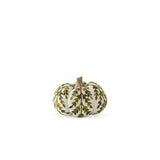Cream & Green Foliage Knit Pumpkin with Wood Stem