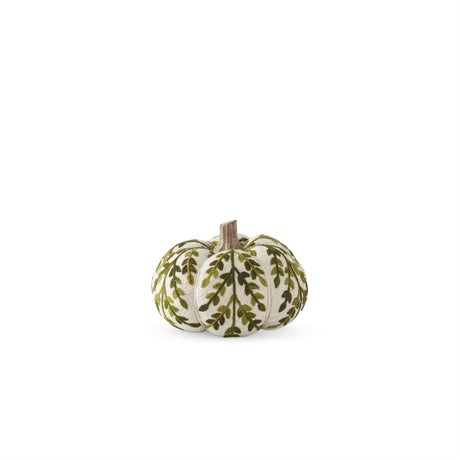 Cream & Green Foliage Knit Pumpkin with Wood Stem