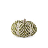 Cream & Green Foliage Knit Pumpkin with Wood Stem
