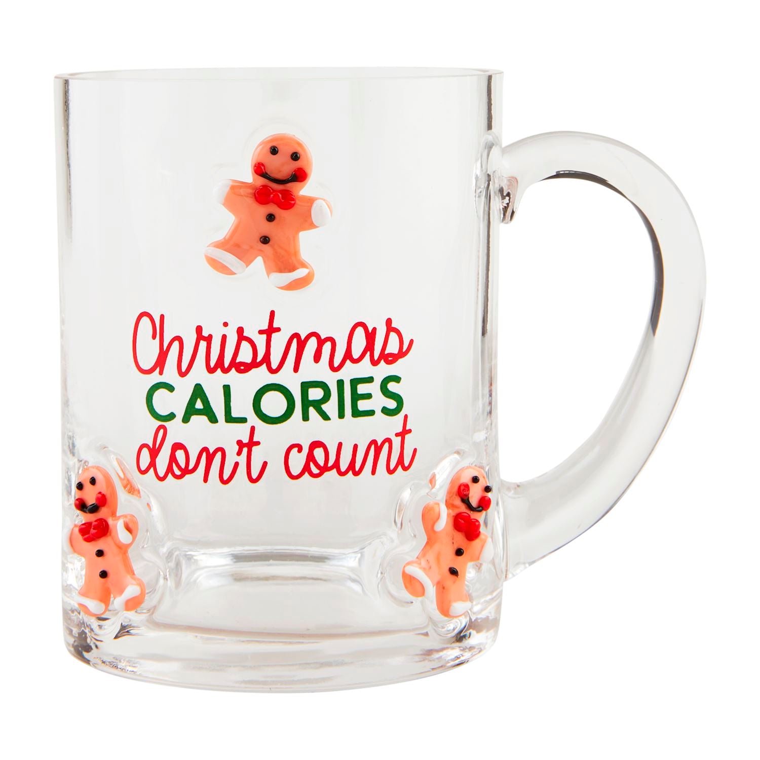 Clear Glass Holiday Icon Mugs with Christmas Sayings