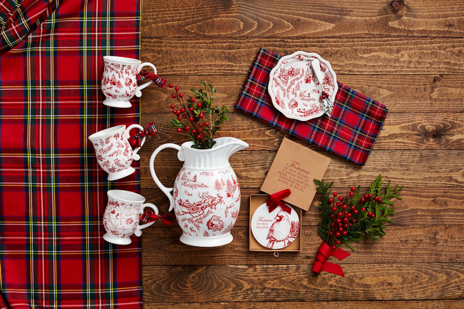 Red Toile Christmas Ceramic Mug - Thumbnail 5