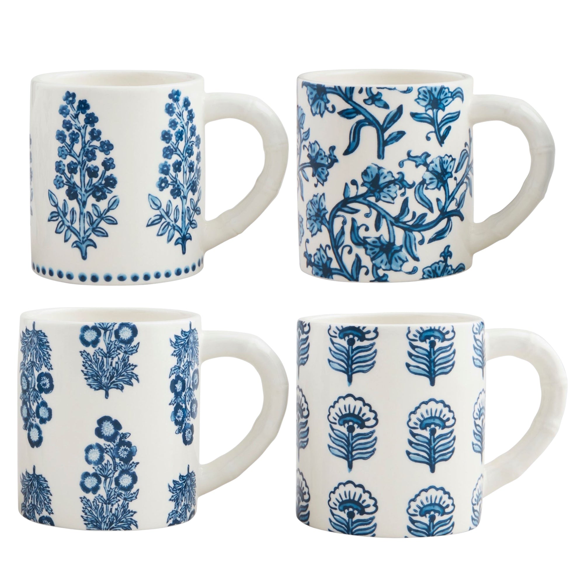 Blue Floral Pattern Ceramic Coffee Mug - Thumbnail 2