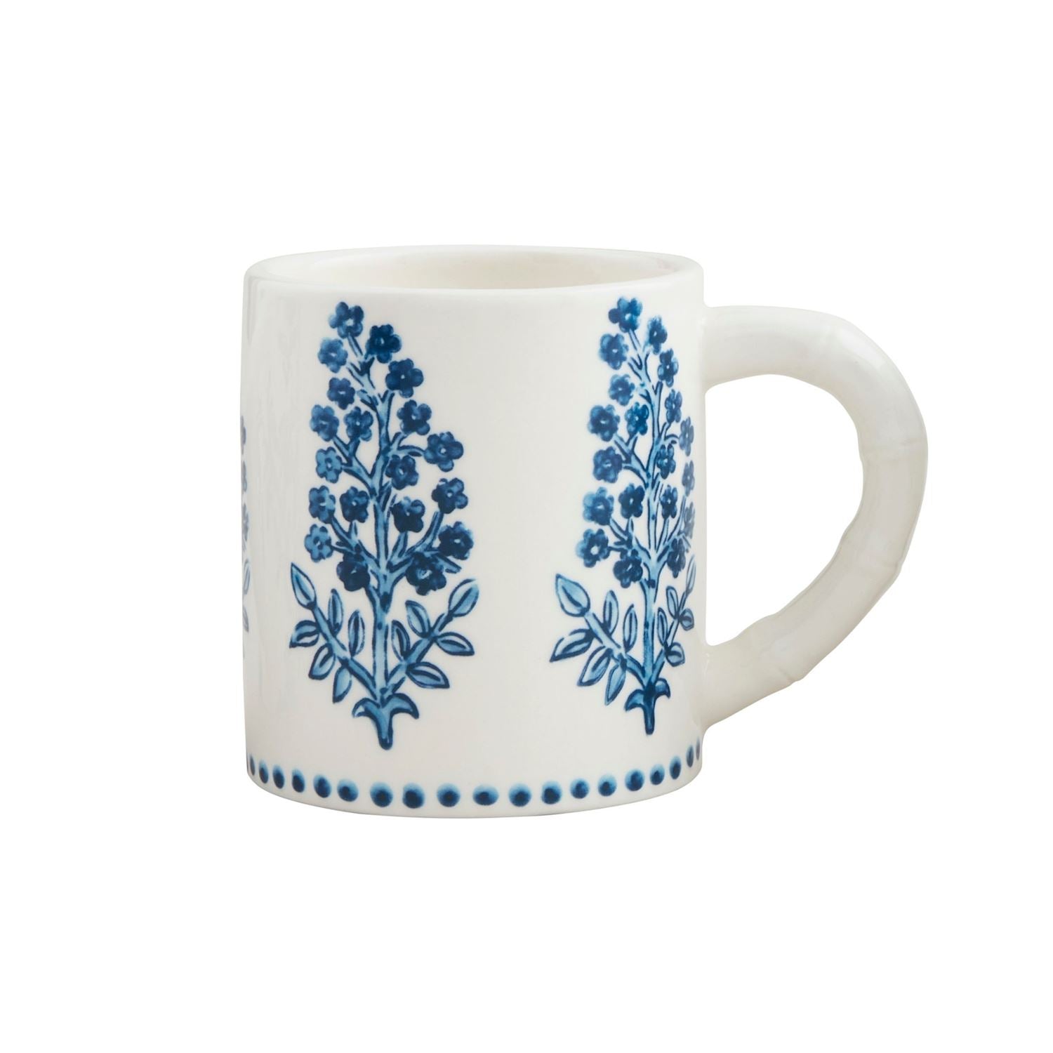 Blue Floral Pattern Ceramic Coffee Mug - Thumbnail 3