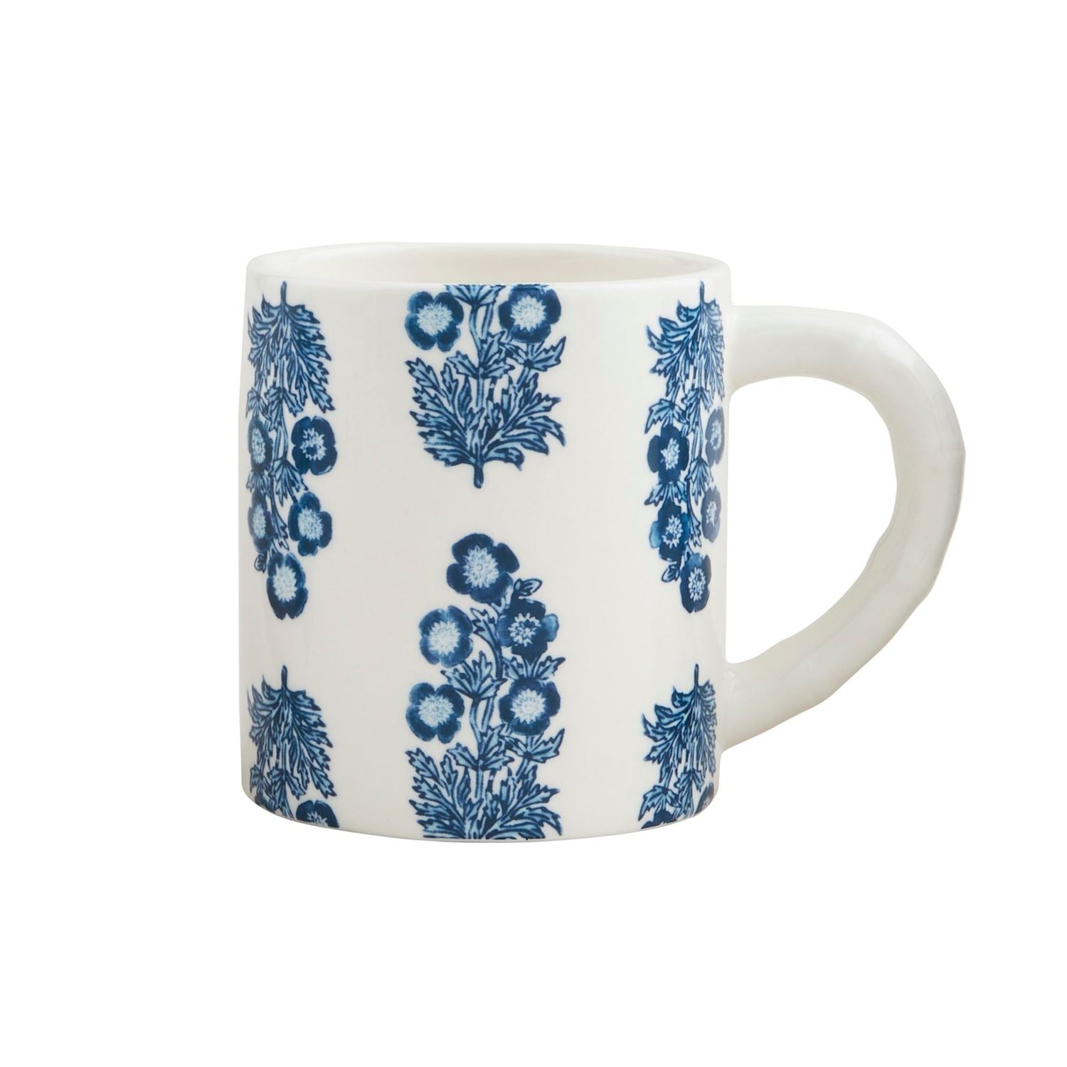 Blue Floral Pattern Ceramic Coffee Mug - Thumbnail 4