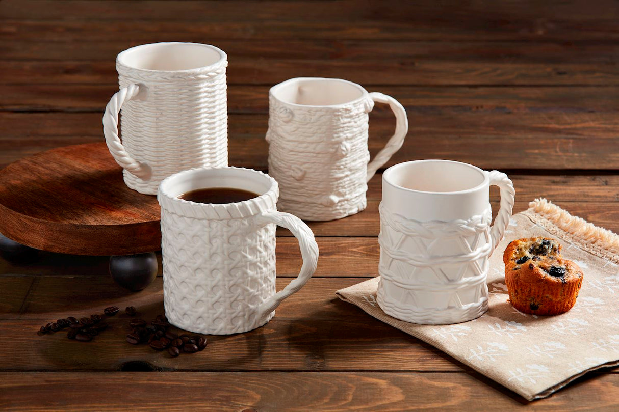 Woven Texture White Ceramic Coffee Mug