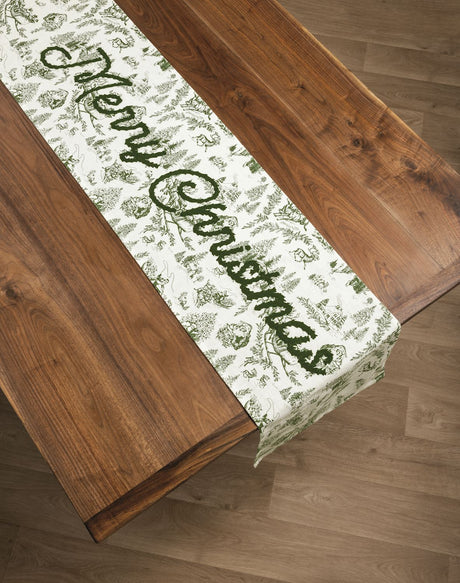 Green Toile Merry Christmas Table Runner
