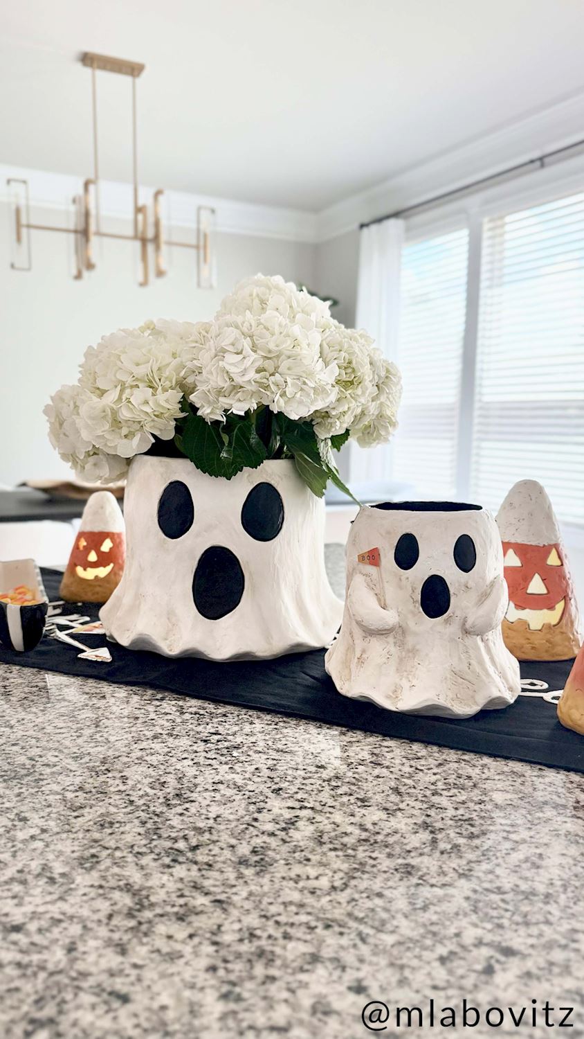 Haind Painted Paper Mache Ghost Treat Buckets | 2 Sizes