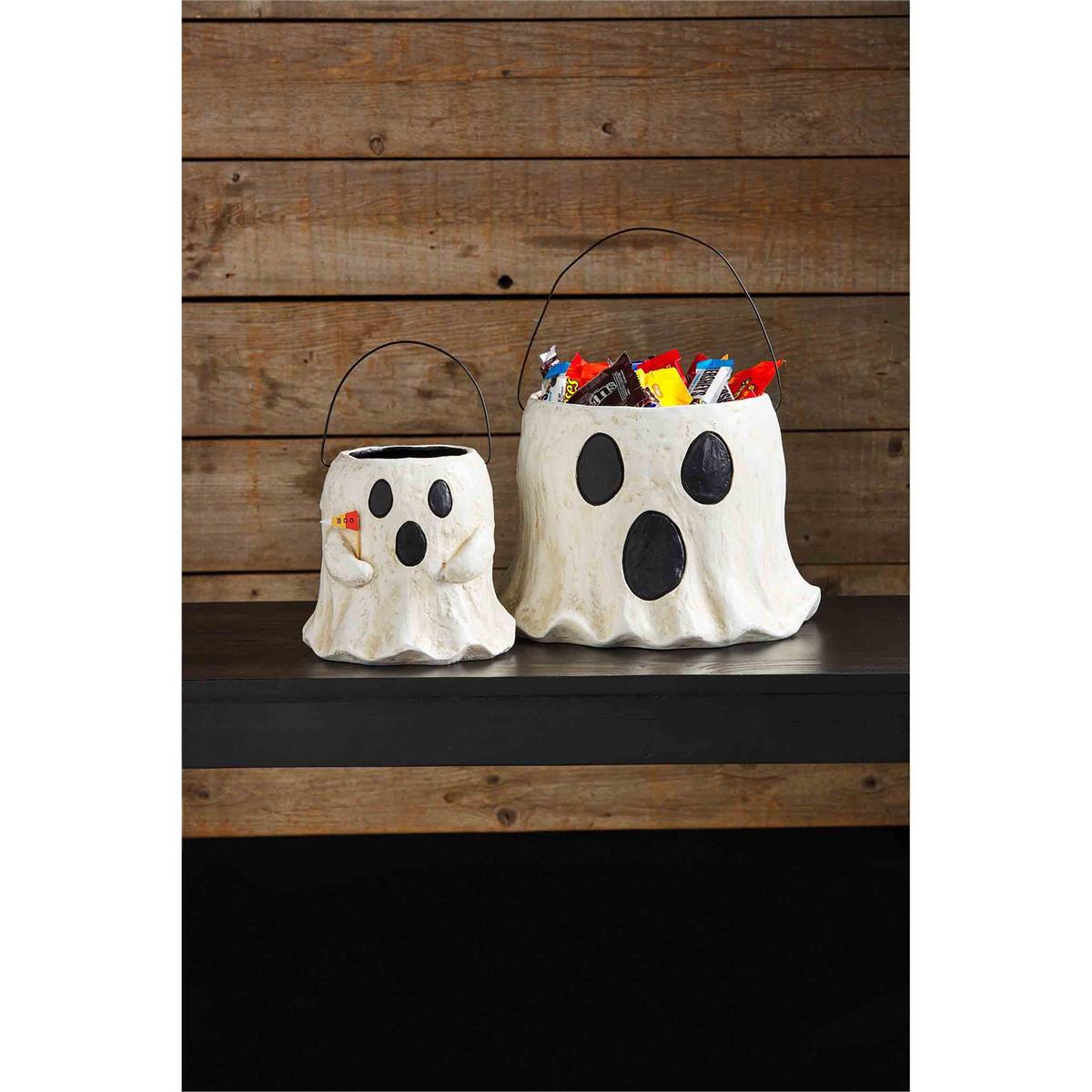 Haind Painted Paper Mache Ghost Treat Buckets | 2 Sizes