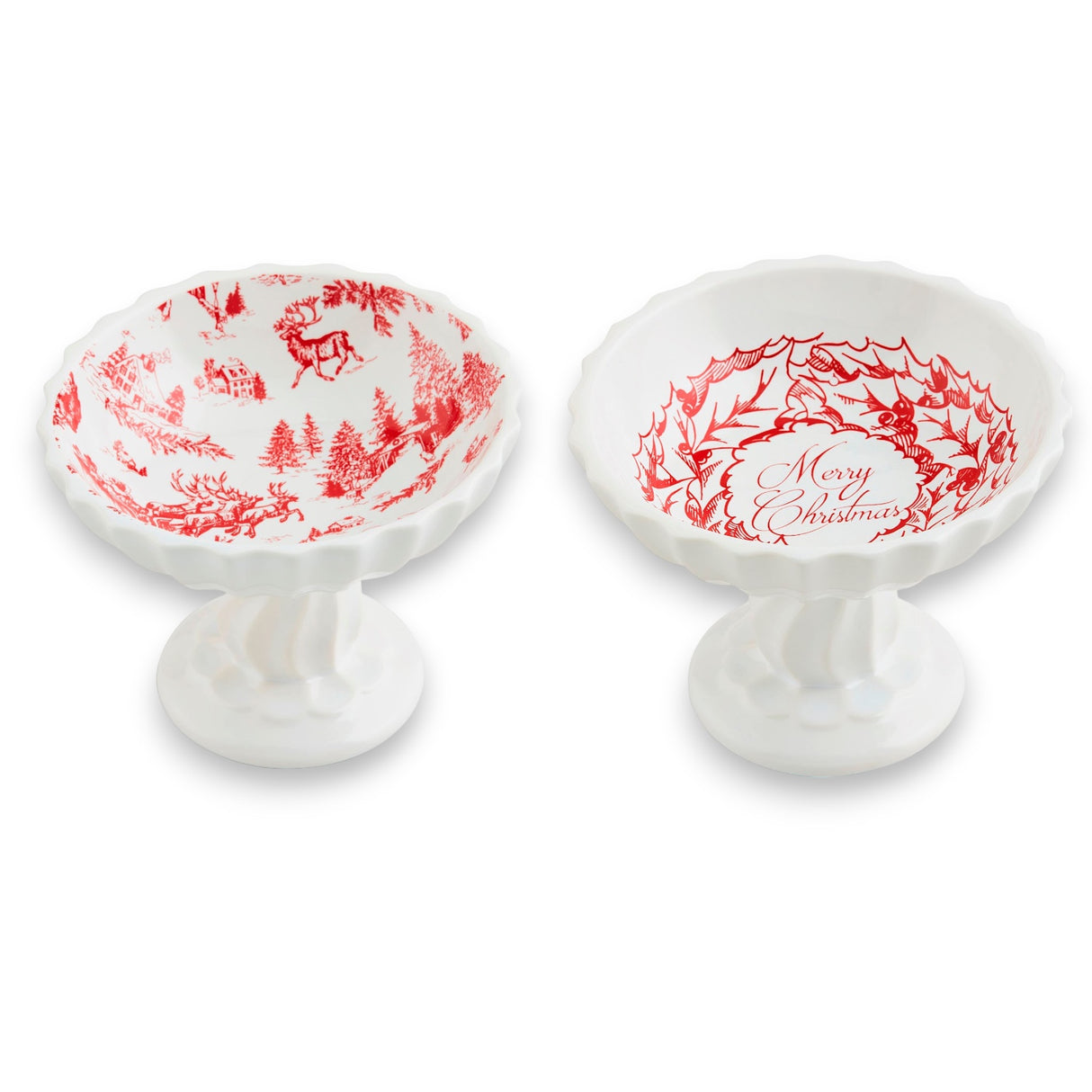 Red Toile Pedestal Ceramic Candy Dish