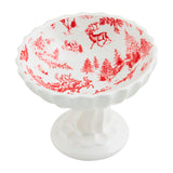 Red Toile Pedestal Ceramic Candy Dish