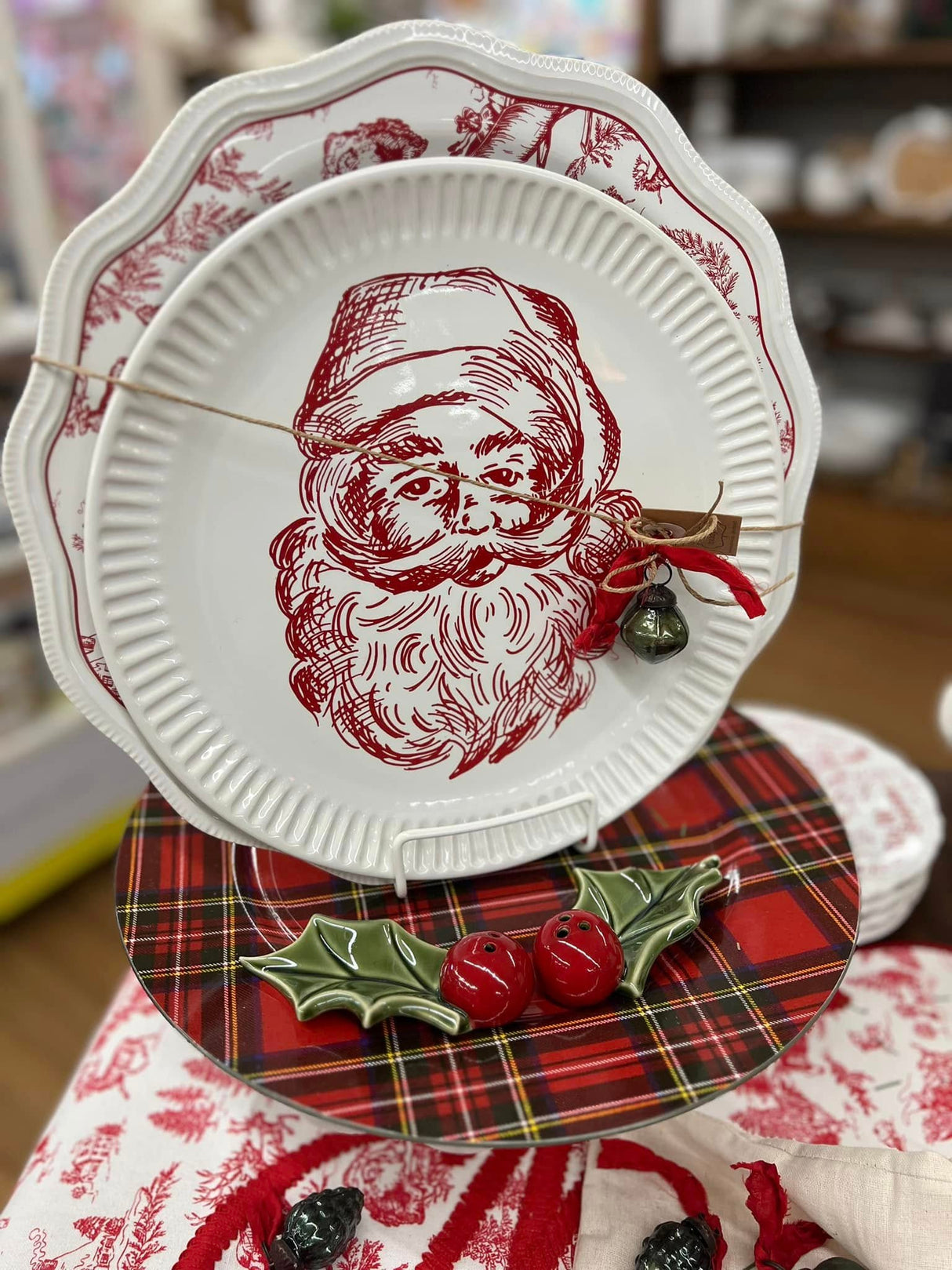 Santa & Toile Ceramic Platter Set