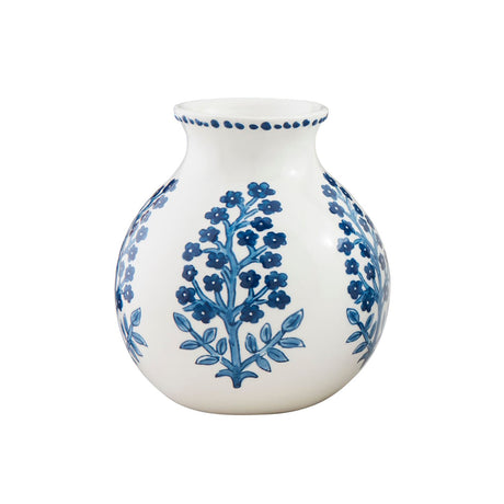 Hand-Stamped Blue Floral Ceramic Vase | 3 Sizes