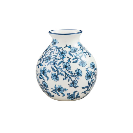Hand-Stamped Blue Floral Ceramic Vase | 3 Sizes