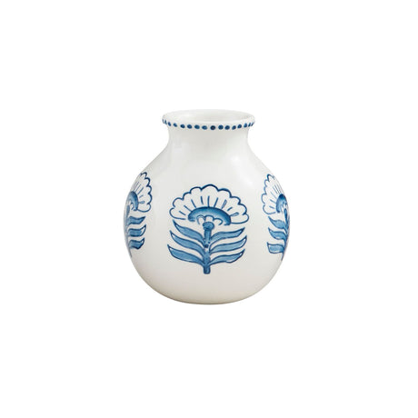 Hand-Stamped Blue Floral Ceramic Vase | 3 Sizes