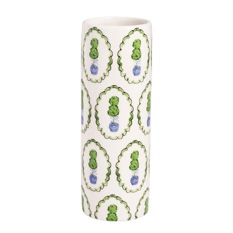 Blue and Green Chinoiserie Ceramic Topiary Vase
