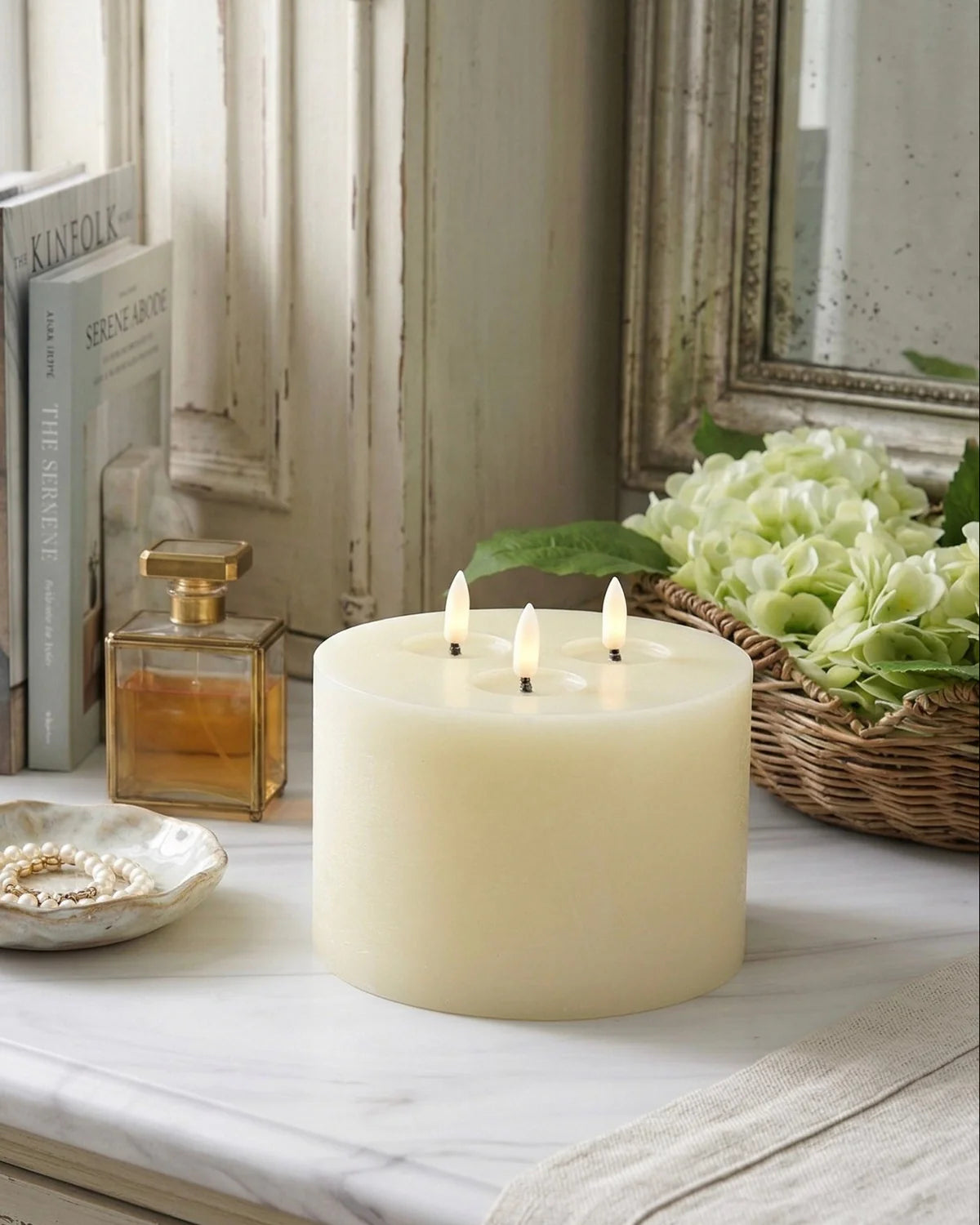 3-Wick White LED Pillar Candle