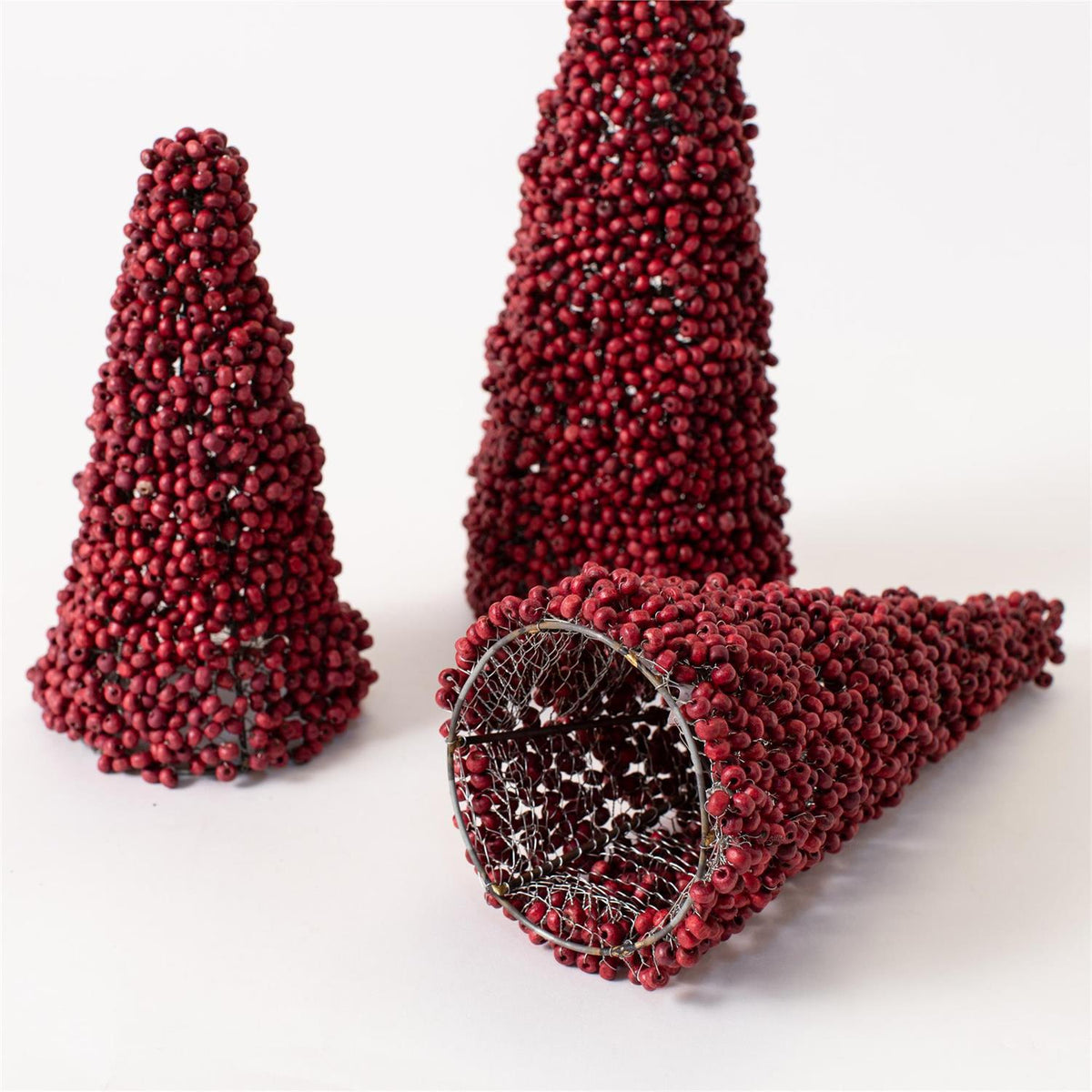 Red Beaded Berrywood Cone Tree